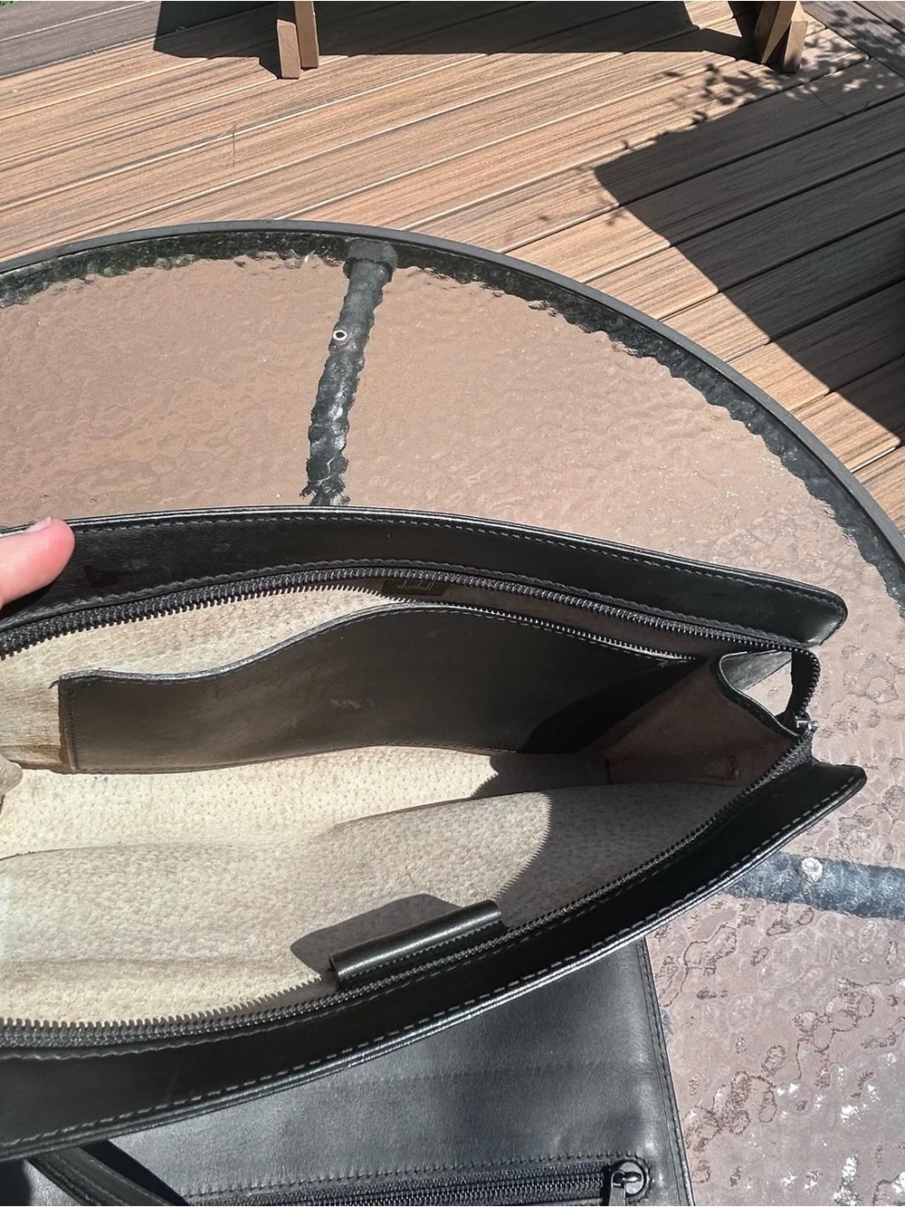 Vintage Dunhill Unisex Business Bag 1990s Clutch Wristlet Leather Black Y2K